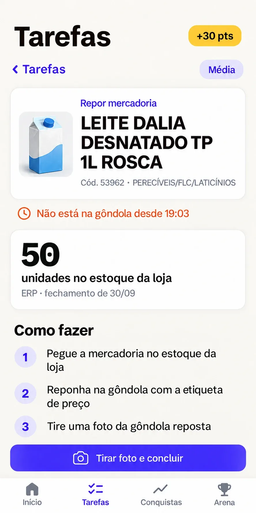 Tarefa Repor mercadoria no app