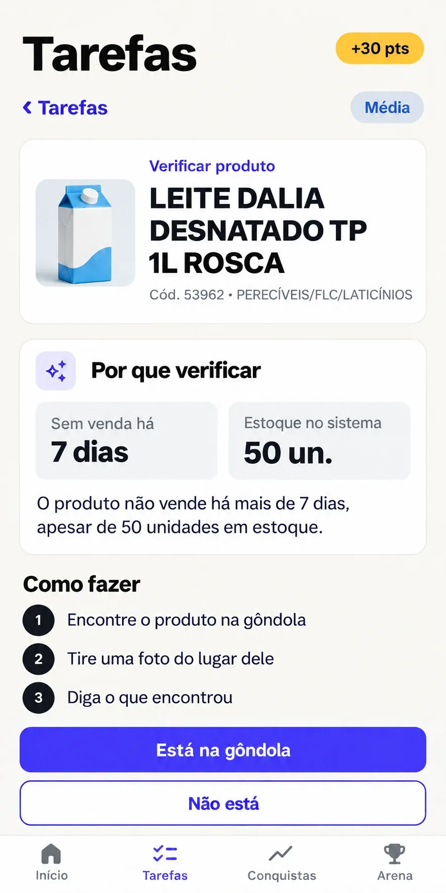 Tarefa Verificar produto no app
